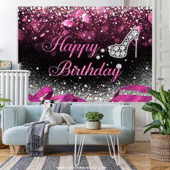 Lofaris Silver Bokeh Glitter Diamond Hot Pink Birthday Backdrop
