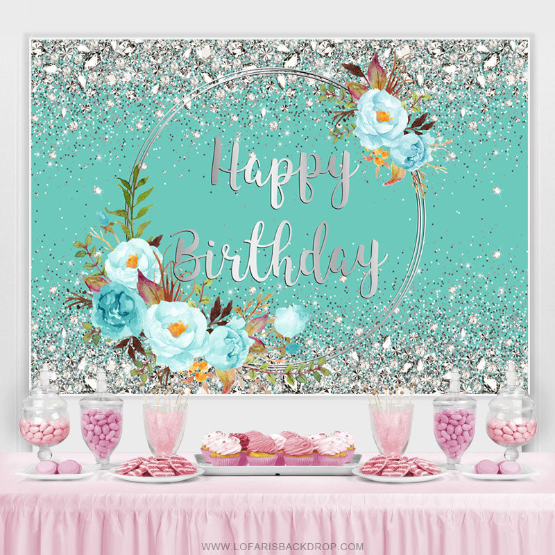 Lofaris Silver Diamonds Blue Floral Cyan Birthday Backdrop