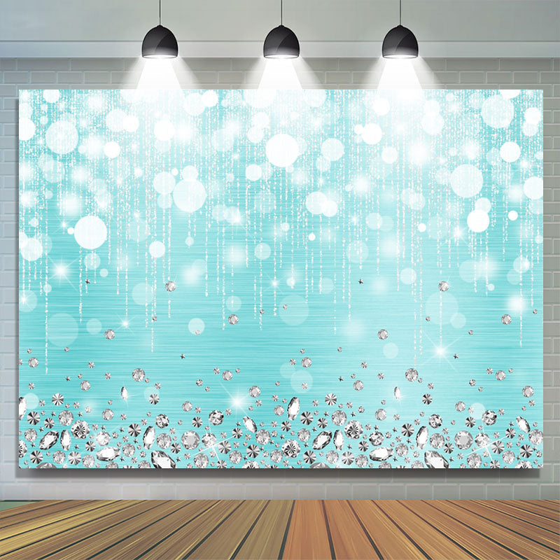 Lofaris Silver Diamonds Bokeh Sea Blue Birthday Party Backdrop