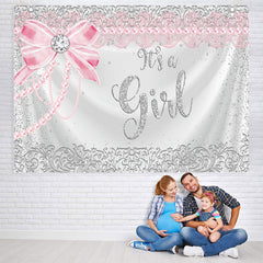 Lofaris Silver Glitter And Pink Its A Girl Baby Shower Backdrop
