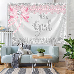 Lofaris Silver Glitter And Pink Its A Girl Baby Shower Backdrop