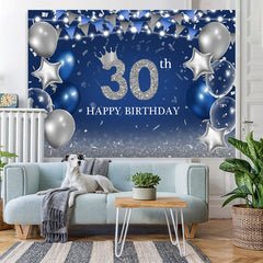 Lofaris Silver Glitter Ballon And Blue 30th Birthday Backdrop