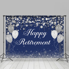 Lofaris Silver Glitter Balloon Blue Happy Retirement Backdrop