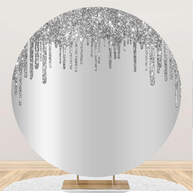 Lofaris Silver Glitter Custom Round Happy Birthday Backdrop