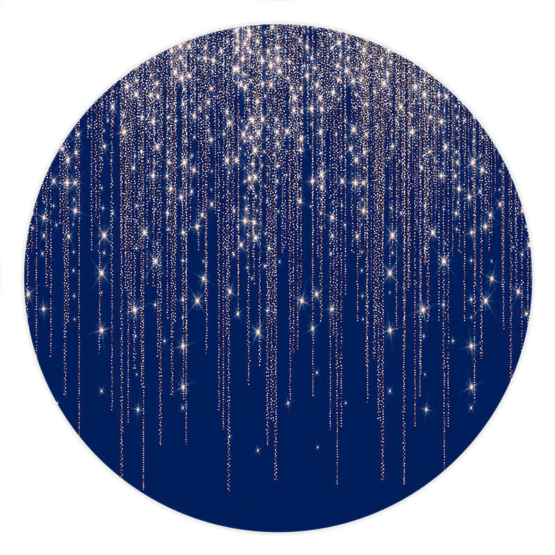 Lofaris Sliver Glitter Navy Blue Round Birthday Party Backdrop