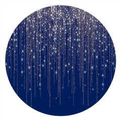 Lofaris Sliver Glitter Navy Blue Round Birthday Party Backdrop