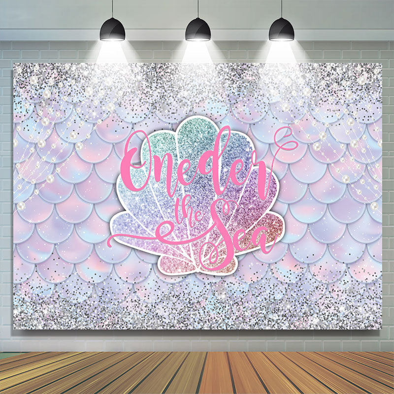 Lofaris Silver Glitter Oneder The Sea Mermaid Birthday Backdrop