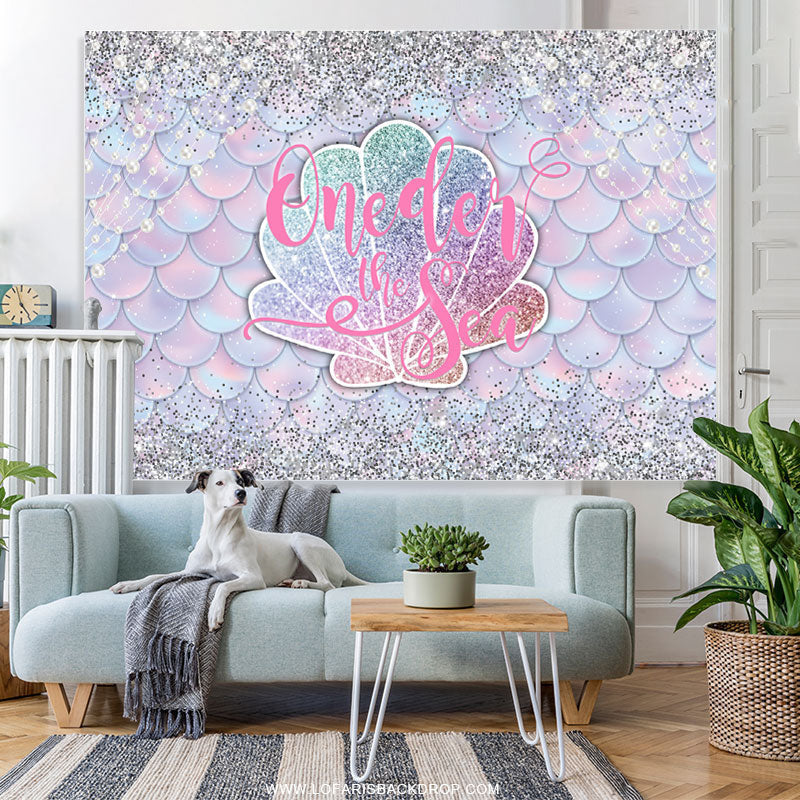 Lofaris Silver Glitter Oneder The Sea Mermaid Birthday Backdrop