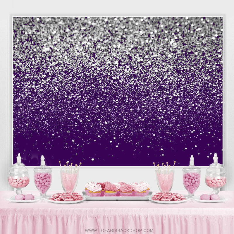 Lofaris Silver Glitter Purple Birthday Party Decoration Backdrop