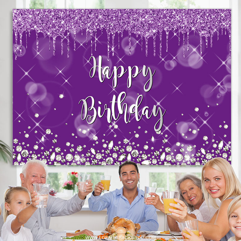 Lofaris Silver Glitter Purple Blur Happy Birthday Backdrop