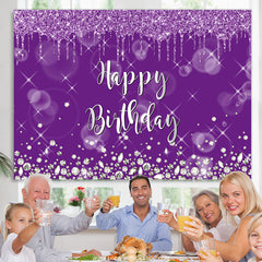 Lofaris Silver Glitter Purple Blur Happy Birthday Backdrop