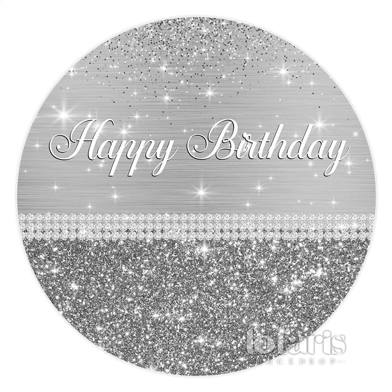 Lofaris Silver Grey Glitter Circle Happy Birthday Backdrop