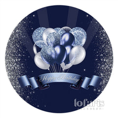 Lofaris Silver Navy Blue Glitter Balloons Round Birthday Backdrop