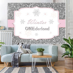 Lofaris Silver Pink Winter Onederland Snowflake Birthday Backdrop for Girl