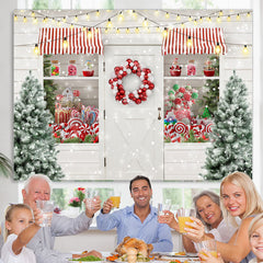 Lofaris Snow Christmas Tree Lights Balloon Window White Wall Backdrop