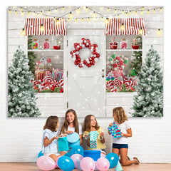 Lofaris Snow Christmas Tree Lights Balloon Window White Wall Backdrop