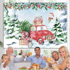 Lofaris Snow Christmas tree red car snowman backdrop