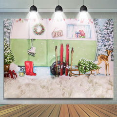 Lofaris Snow Fawn Sled Car Christmas Tree Party Backdrop for Kid