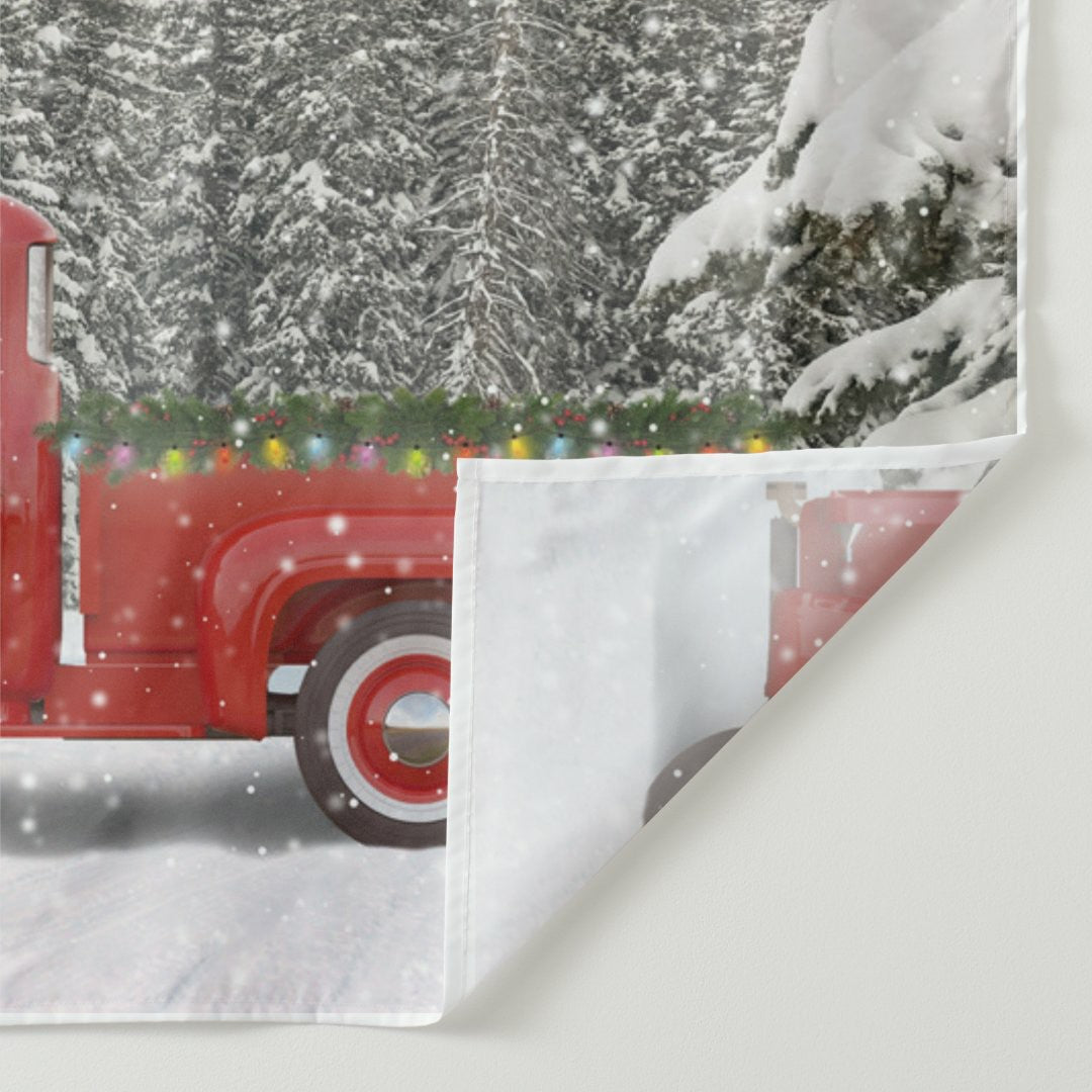 Lofaris Snow Forest Red Truck Winter Christmas Party Backdrop