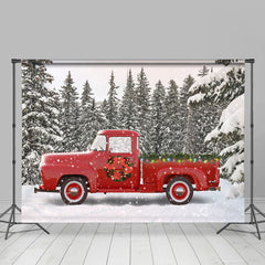 Lofaris Snow Forest Red Truck Winter Christmas Party Backdrop