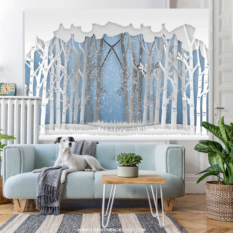 Lofaris Snow Forest Winter Wonderland Baby Shower Backdrop