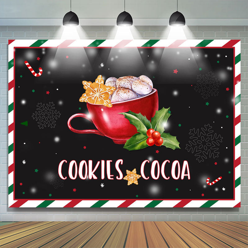 Lofaris Snowflake Cookie and Cocoa Christmas Black Backdrop for Decor