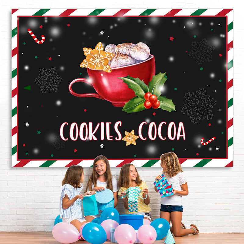 Lofaris Snowflake Cookie and Cocoa Christmas Black Backdrop for Decor