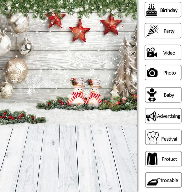 Lofaris Snowflake Snowman Christmas Star Wooden Floor Party Backdrop