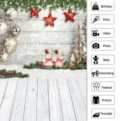 Lofaris Snowflake Snowman Christmas Star Wooden Floor Party Backdrop