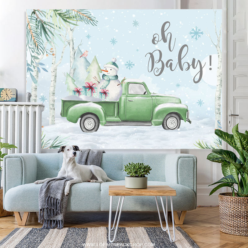 Lofaris Snowman On The Truck Winter Theme Baby Shower Backdrop