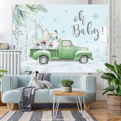 Lofaris Snowman On The Truck Winter Theme Baby Shower Backdrop