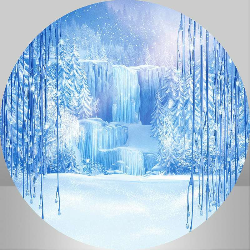 Lofaris Snowy And Blue Ice Worldland Round Birthday Backdrop