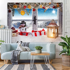Lofaris Snowy And Glitter Christmas Balls Gifts Backdrop