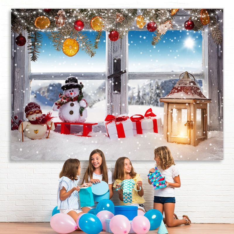 Lofaris Snowy And Glitter Christmas Balls Gifts Backdrop