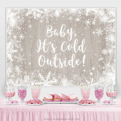 Lofaris Snowy And Wooden Snowflake Winter Baby Shower Backdrop