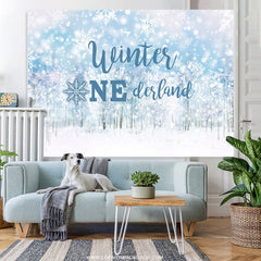 Lofaris Snowy Bokeh Forest Winter Onederland Birthday Backdrop
