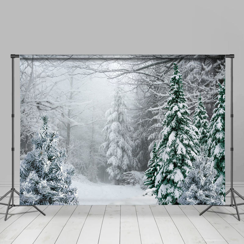 Lofaris Snowy Forest Unmanned Fog Winter Photo Backdrops