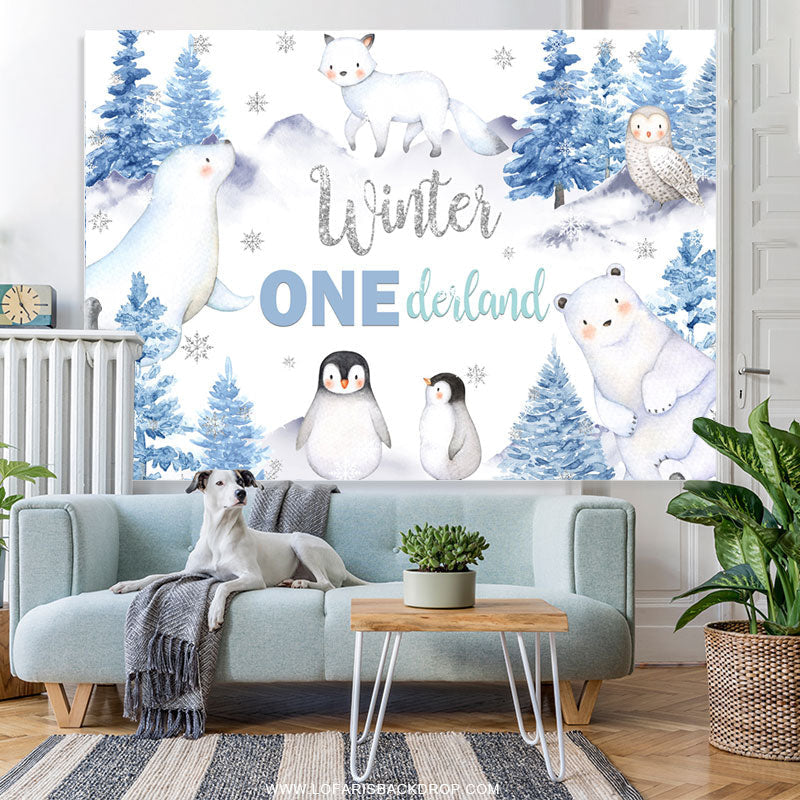 Lofaris Snowy Forest With White Animal Happy Birthday Backdrop