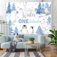 Lofaris Snowy Forest With White Animal Happy Birthday Backdrop