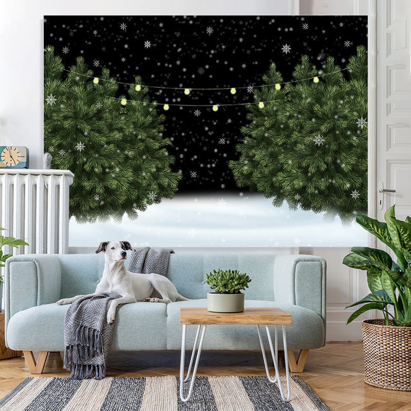 Lofaris Snowy Night Green Pine Tree in the Snow Winter Backdrop