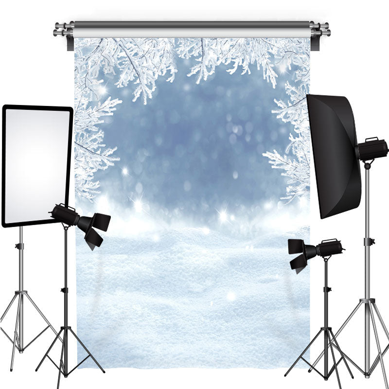 Lofaris Snowy Tree Blue And White Bokeh Backdrops for Winter