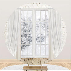 Lofaris Snowy Trees Outside The Window Winter Round Backdrop