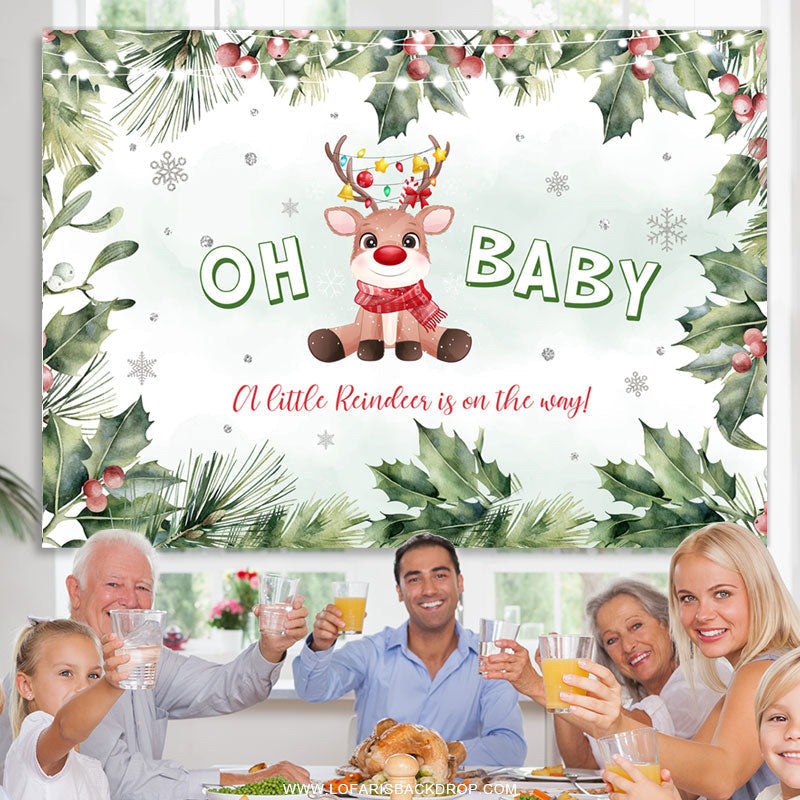 Lofaris Snowy Winter Reindeer Christmas Baby Shower Backdrop
