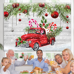 Lofaris Snowy Winter With Red Car And Gifts Christmas Backdrop