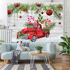 Lofaris Snowy Winter With Red Car And Gifts Christmas Backdrop