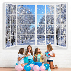 Lofaris Snowy World With White Trees Outside Window Backdrop