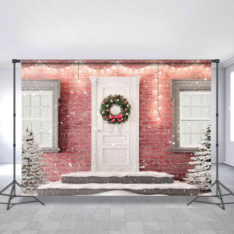 Lofaris Snowy Wreath Door Glitter Lights Christmas Backdrops