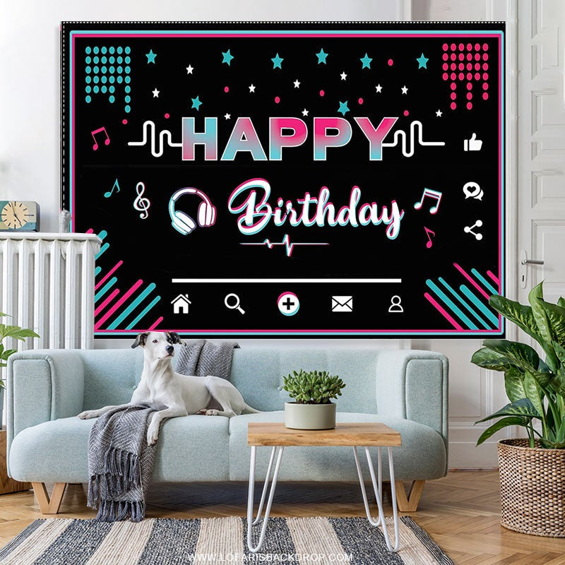 Lofaris Social Music Media Theme Happy Birthday Party Backdrop