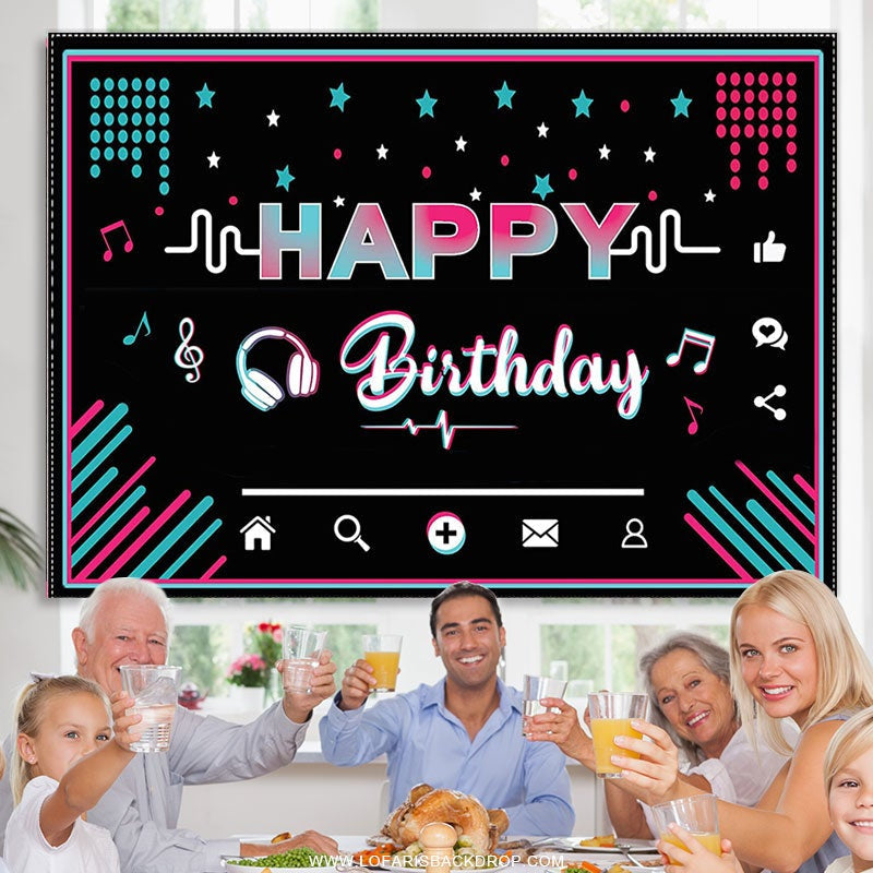 Lofaris Social Music Media Theme Happy Birthday Party Backdrop