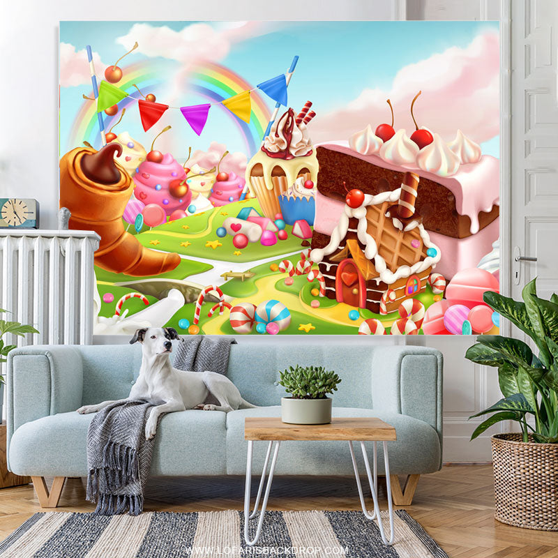 Lofaris Soft Cloud Sky Candy Land World Birthday Backdrop